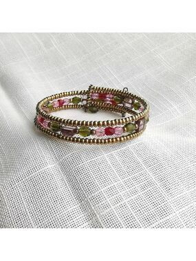 Beaded bracelet hand made red bronze multi